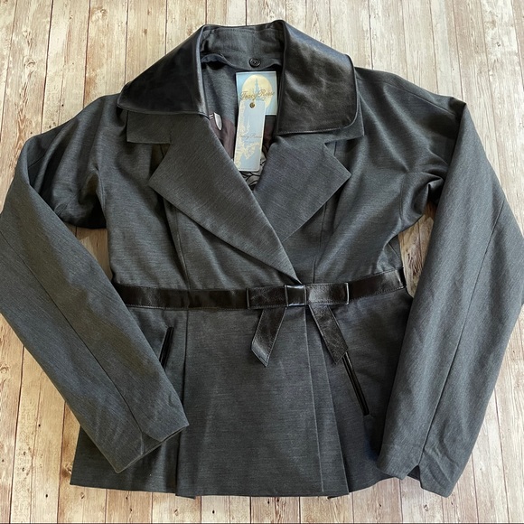 Tracy Reese Detachable Leather Collar Suit Jacket - Picture 6 of 11